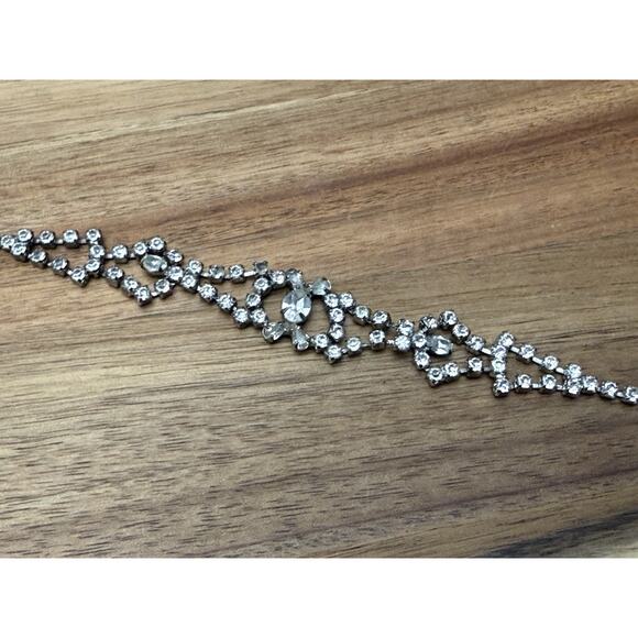 VTG MCM Clear Rhinestone Silver TONE Necklace & Earrings Prong Set Choker - Picture 3 of 11